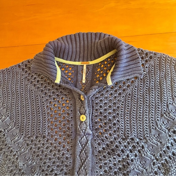 Free People XS To The Point purple open net oversized, crop short sleeve sweater - Picture 3 of 10